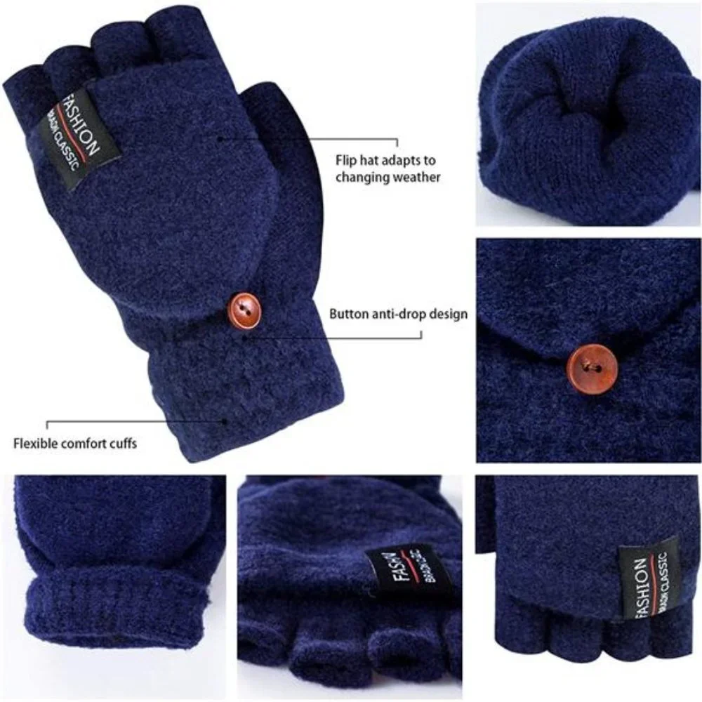 2 Pack Warm Knitted Convertible Mitten Fingerless Gloves for Women
